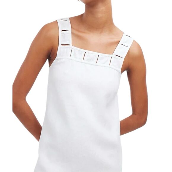 NWT Madewell Embroidered Tank Mini Dress Eyelet White 100% Linen Size 0 - Picture 2 of 9